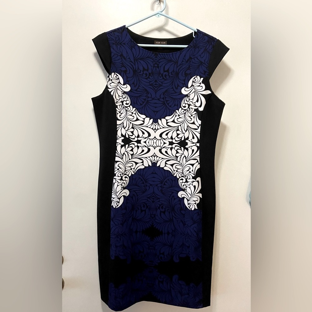 Elegant Blue and Black Women's Dress